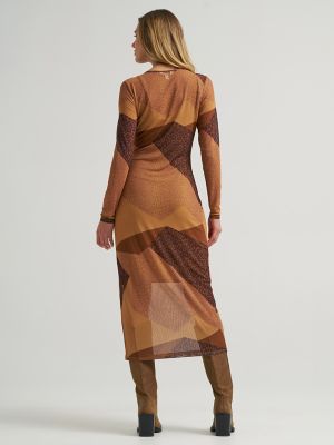Women's Mesh Overlay Maxi Dress in Brown