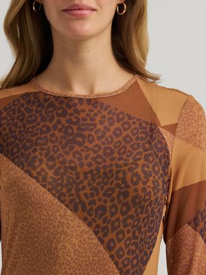 Women's Mesh Overlay Maxi Dress in Brown