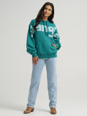 Women&rsquo;s Wrangler Wide Open Spaces Logo Hoodie in Teal Dream