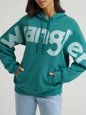 Women&rsquo;s Wrangler Wide Open Spaces Logo Hoodie in Teal Dream