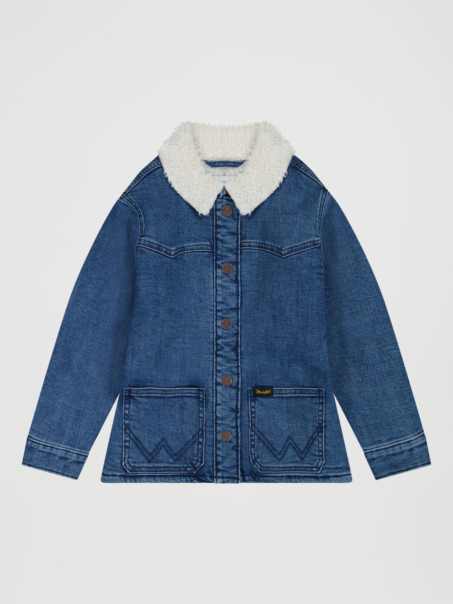Куртка Wrangler Sherpa-Lined Denim Barn для девочек, цвет: Джинсовый — фото 1