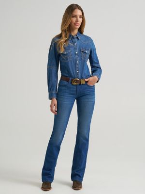 Women's Barrel Sleeve Denim Western Snap Shirt