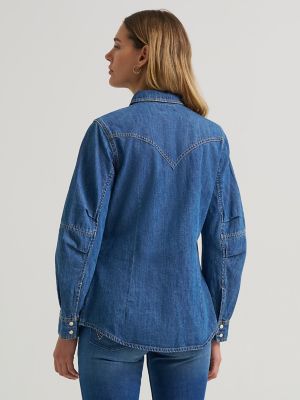 Women's Barrel Sleeve Denim Western Snap Shirt