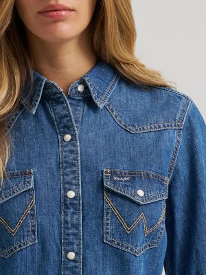 Women's Barrel Sleeve Denim Western Snap Shirt