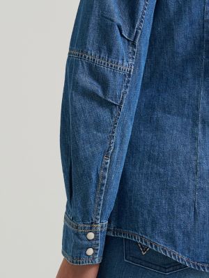 Women's Barrel Sleeve Denim Western Snap Shirt