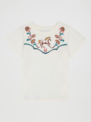 Girl's Embroidered Western Tee in White