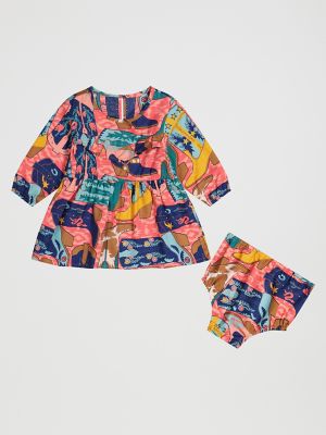 Little Girl's Long Sleeve Western Print Dress in Pink