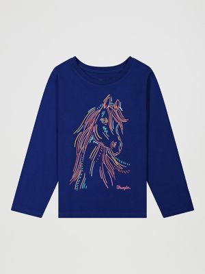 Girl's Long Sleeve Pastel Horse Graphic T-Shirt