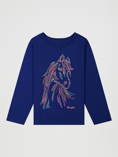 Детские футболки Wrangler Girl's Long Sleeve Pastel Horse Graphic T-Shirt