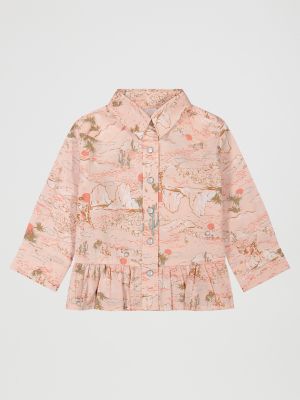 Little Girl's Ruffle Hem Snap Shirt in Pink