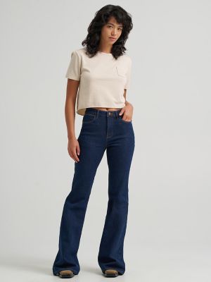 Women&rsquo;s Flare Embroidered Pocket Jean in Retro Rinse