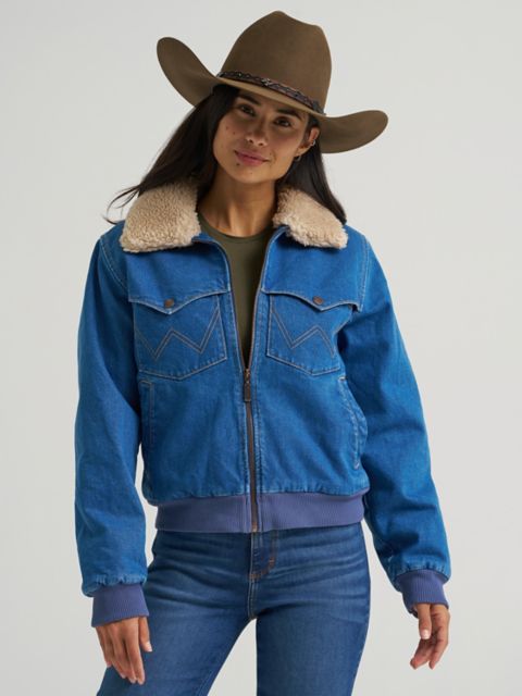Женские куртки Wrangler Women's Wrangler Denim Sherpa-Lined Bomber Jacket