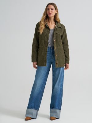 Women's Corduroy Quilt-Lined Barn Jacket in Green