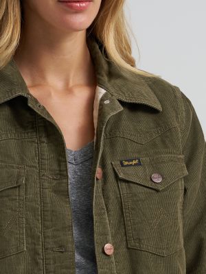 Women's Corduroy Quilt-Lined Barn Jacket in Green