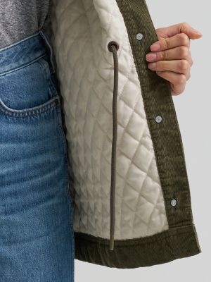 Women's Corduroy Quilt-Lined Barn Jacket in Green