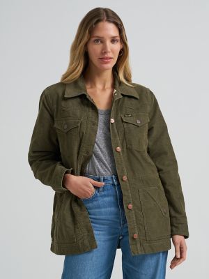 Women's Corduroy Quilt-Lined Barn Jacket in Green