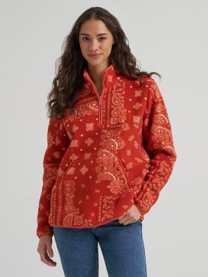 Women's Wrangler High Plains Sherpa Zip Pullover in Red Rock