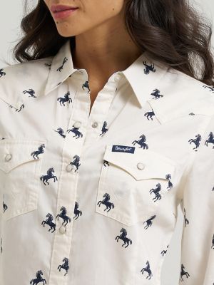 Women's Wrangler Olivia Western Slim Snap Shirt in Bone