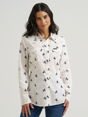 Women's Wrangler Olivia Western Slim Snap Shirt in Bone