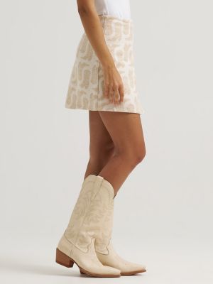 Women's Jacquard Wrap Mini Skirt in Beige alternative view 3