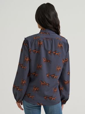 Women's Drapey Sleeve Button Up Blouse in Blue alternative view 2