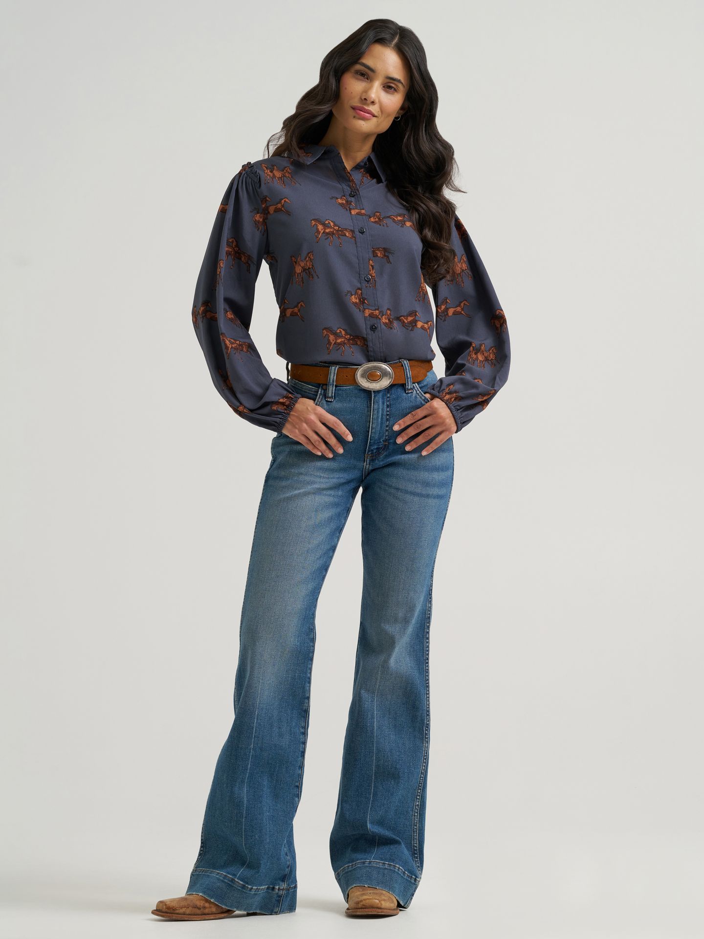 Женская блуза Wrangler Drapey Sleeve на пуговицах, цвет: Синий — фото 3