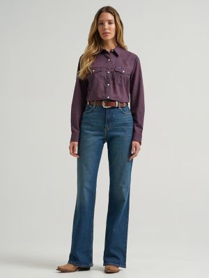 Women's Wrangler Olivia Western Slim Snap Shirt in Burgundy