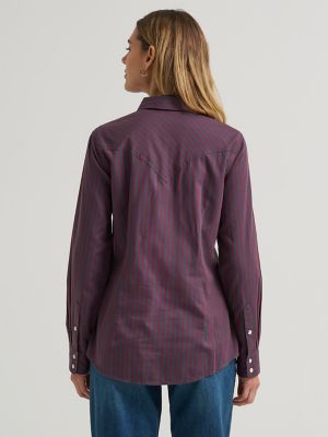 Women's Wrangler Olivia Western Slim Snap Shirt in Burgundy