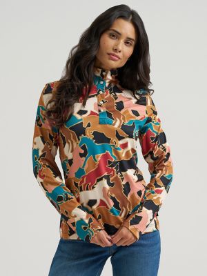 Women's Wrangler Skye Performance Quarter Snap Pullover in Brown main view