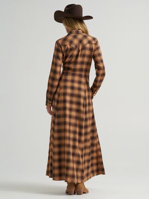 Women's Western Flannel Maxi Shirt Dress