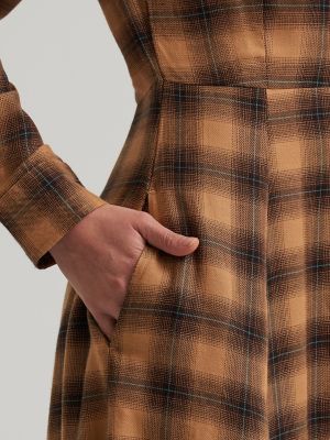 Women's Western Flannel Maxi Shirt Dress