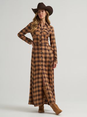 Women's Western Flannel Maxi Shirt Dress