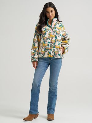 Women's Wrangler Big Sky Sherpa Snap Pullover in Oasis Horses