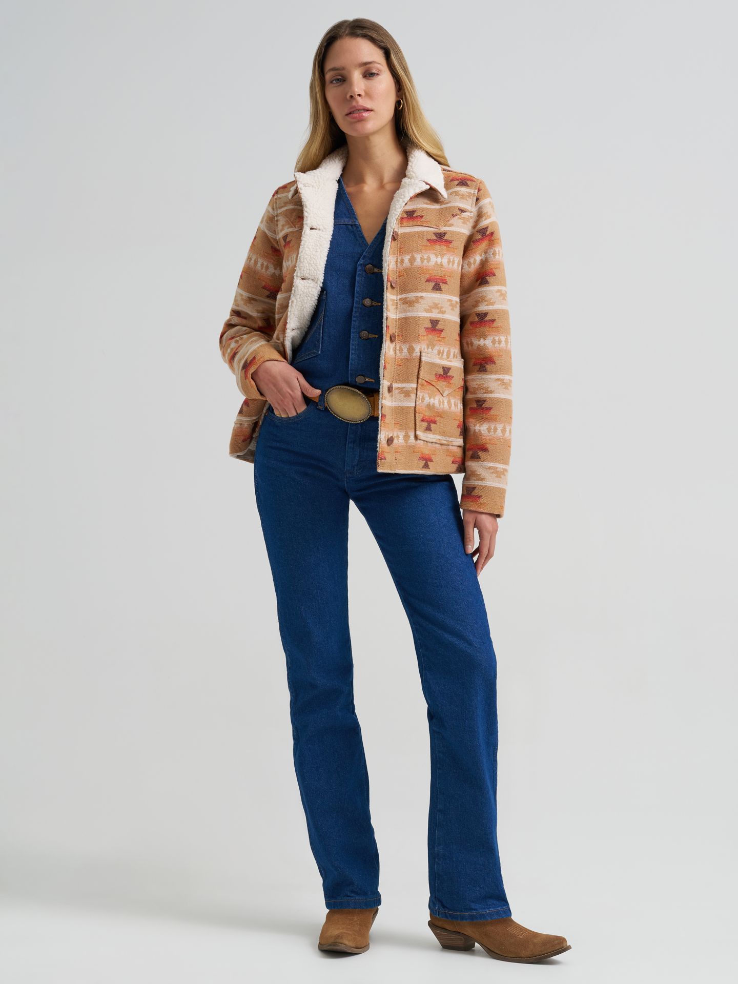 Женская куртка Wrangler Sherpa Lined Jacquard Print, цвет: Рыжевато-коричневый — фото 2