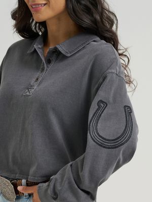 Women's Wrangler Western Polo Shirt in Black alternative view 3