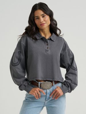 Women's Wrangler Western Polo Shirt in Black main view