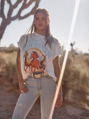 Lainey Wilson x Wrangler Neon Rainbow Girlfriend Tee from Wrangler - $39.99