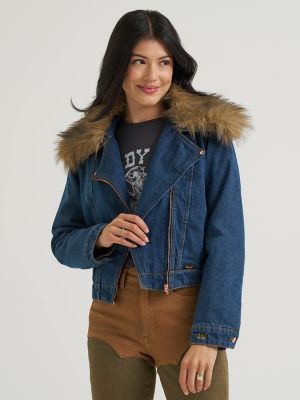 Lainey Wilson x Wrangler Denim Moto Jacket in Denim