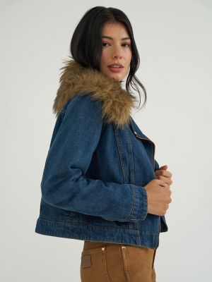 Lainey Wilson x Wrangler Denim Moto Jacket in Denim