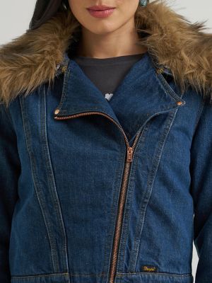 Lainey Wilson x Wrangler Denim Moto Jacket in Denim