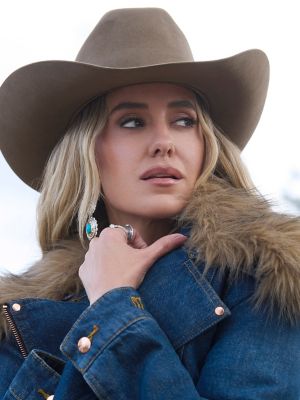 Lainey Wilson x Wrangler Denim Moto Jacket in Denim