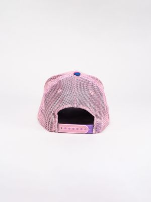 Stripe Bill Boot Stitch Trucker Hat in Rose