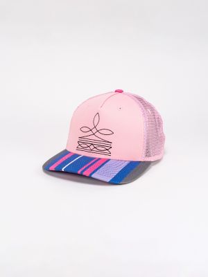 Stripe Bill Boot Stitch Trucker Hat in Rose