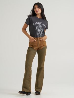 Lainey Wilson x Wrangler Pieced Chaps Flare Jean in Rustic Brown