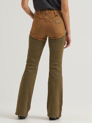 Lainey Wilson x Wrangler Pieced Chaps Flare Jean in Rustic Brown