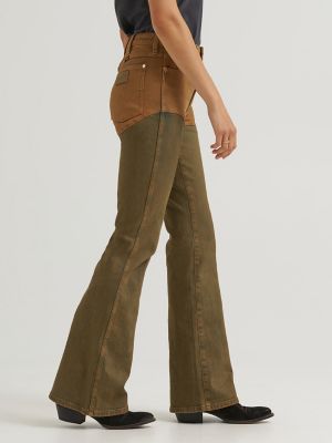 Lainey Wilson x Wrangler Pieced Chaps Flare Jean in Rustic Brown