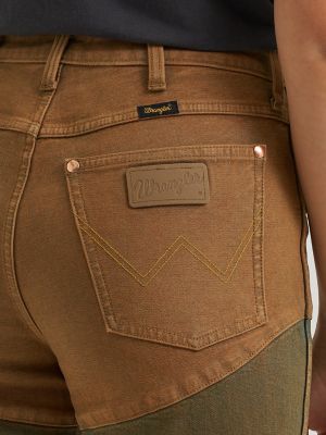 Lainey Wilson x Wrangler Pieced Chaps Flare Jean in Rustic Brown