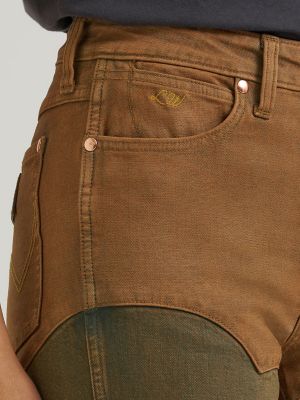 Lainey Wilson x Wrangler Pieced Chaps Flare Jean in Rustic Brown