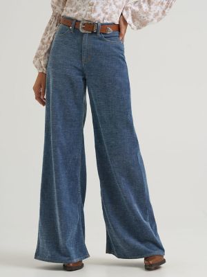 Lainey Wilson x Wrangler Cheeky Wide Leg Chenille Jean in Indigo Chenille
