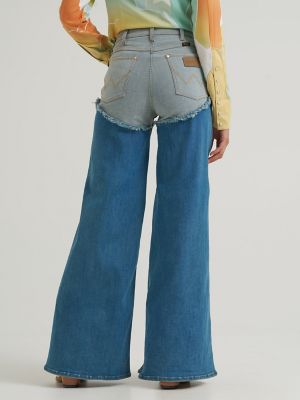 Lainey Wilson x Wrangler Pieced Chaps Cheeky Wide Leg Jean in Classic Blue
